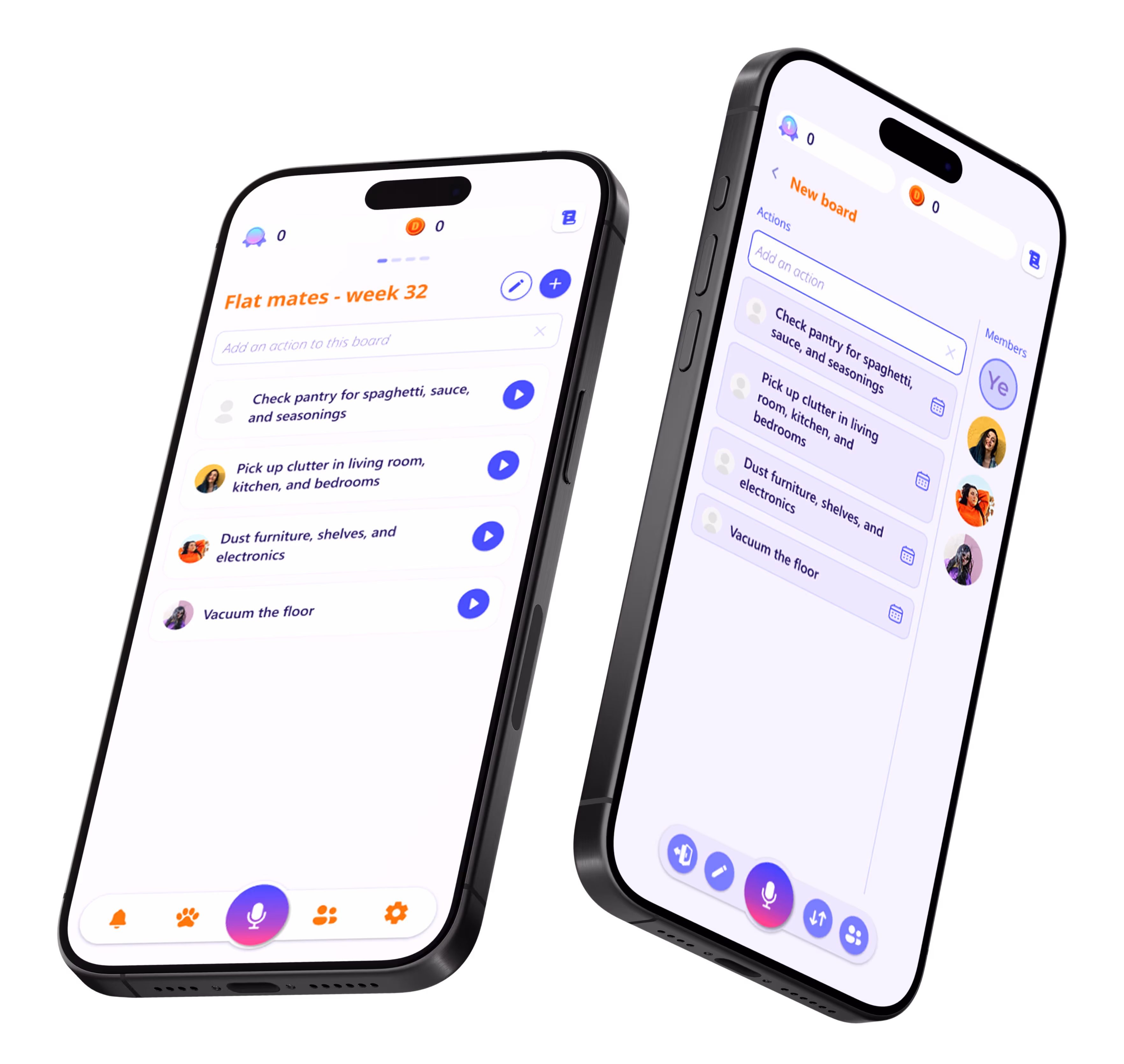 2 phones with the app Pick N Doo opened on the board screen